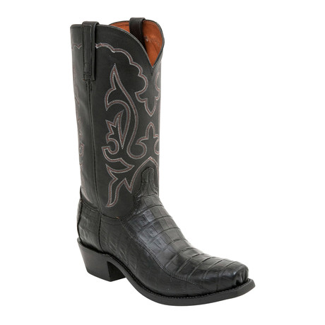 Ultra Belly Caiman Crocodile Belly Tail Western Square Toe Boot // Black (US: 7)