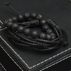 The Raider Bead + Leather + Cord Bracelet // Black // 4 Pack