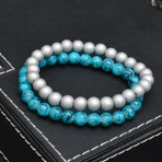 Beaded + Paracord Bracelet // Teal + White // 4 pack