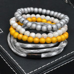 Beaded + Paracord Bracelet // Grey + Yellow // 4 Pack