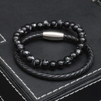 Black Out V2 Bead + Leather + Cord Bracelet // Black // 4 Pack