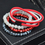 Beaded + Paracord Bracelet // White + Red // 4 Pack