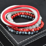 Beaded + Paracord Bracelet // White + Red // 4 Pack