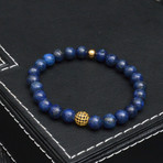 Lapis Lazuli + Gold Beaded Bracelet // Blue + Gold // 2 Pack