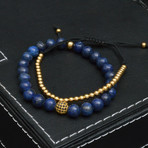 Lapis Lazuli + Gold Beaded Bracelet // Blue + Gold // 2 Pack