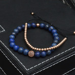 Lapis Lazuli + Rose Gold Beaded Bracelet // Blue + Rose Gold // 2 Pack