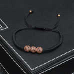 Metallic Bead + Cubic Zirconia Pull Closure Bracelet // Rose Gold + Black // 3 Pack