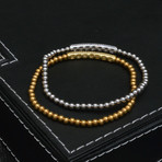 Metallic Bead + Cubic Zirconia Bracelet // Silver + Gold // 2 Pack