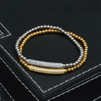 Metallic Bead + Cubic Zirconia Bracelet // Silver + Gold // 2 Pack