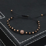 Single Cubic Zirconia Ball + Metallic Bead Pull Closure Bracelet // Rose Gold + Black