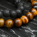 Tiger Eye + Lava Rock Beaded Bracelet // Brown + Black // 2 Pack