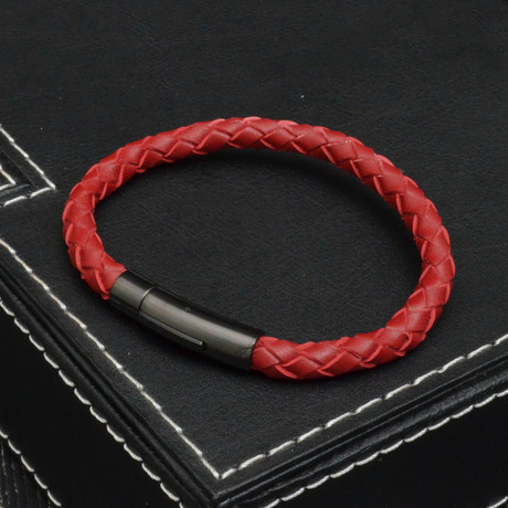 Woven Leather Bracelet // Red + Black