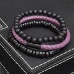 Simple Bead + Leather Bracelet // Black + Purple // 4 Pack