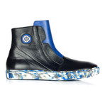 Colorful Sole Lace-Less Hi-Top Sneaker Boot // Black + Blue (Euro: 40)
