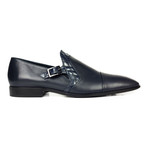 Contrast Trim Buckle Strap Captoe Loafer // Navy Blue (Euro: 43)