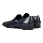 Contrast Trim Buckle Strap Captoe Loafer // Navy Blue (Euro: 44)