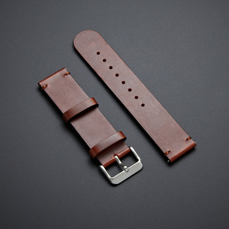 Leather Strap + Quick Release // Vintage Brown (Stainless Steel Buckle)