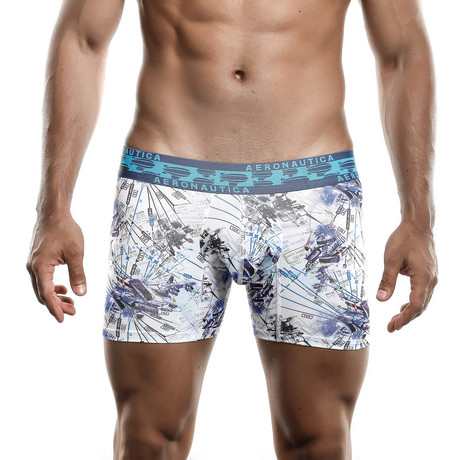 Plane Printed Boxer Short // White (S)