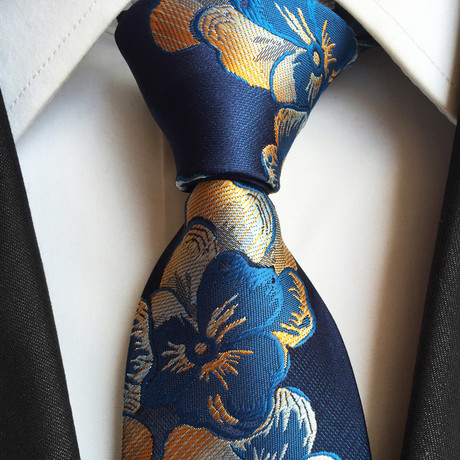 Handmade Tie // Gold + Navy Blue Floral