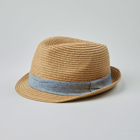 Fits Straw Fedora // Natural + Chambray Band (S/M)