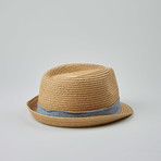 Fits Straw Fedora // Natural + Chambray Band (S/M)