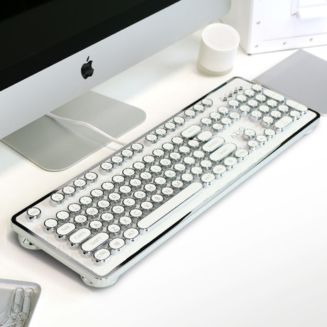 Retro Mechanical Keyboard // White + Silver