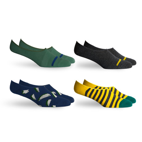 Chad + Theo No Show Socks // Grey + Navy + Yellow // Pack of 4