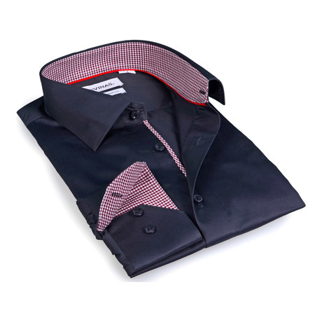 Solid Button-Up Shirt // Charcoal + Red (S)