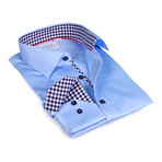 Gingham Collar Solid Button-Up // Light Blue (S)