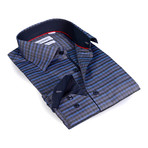 Horizontal Stripe Button-Up Shirt // Charcoal + Blue (L)