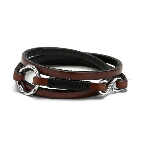 Leather Wrap Bracelet + Hammered Sterling Ring // Brown (Small)