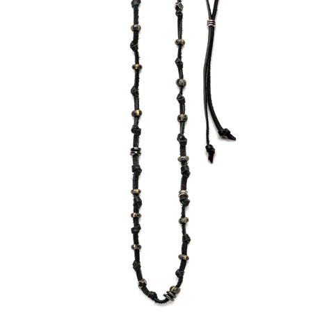 Knotted Necklace // Leather + Czech Glass // Black