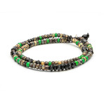 Double Wrap Czech Glass Bracelet // Green Mix (Small)