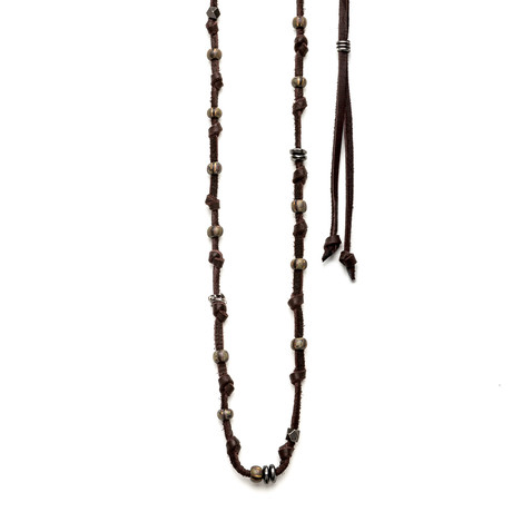 Knotted Necklace // Leather + Czech Glass // Brown