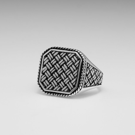 Sterling Silver Woven Basket Wave Ring // Silver (Size: 9)