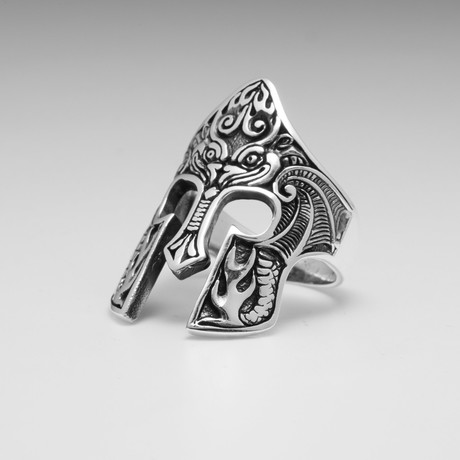 Sterling Silver Gladiator Helmet Ring // Silver (Size: 8)