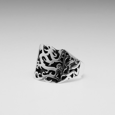 Sterling Silver Swirl Dragon Ring // Silver (Size: 8)