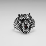 Sterling Silver Lions Roar CZ Ring // Silver + Red (Size: 8)