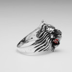 Sterling Silver Lions Roar CZ Ring // Silver + Red (Size: 8)