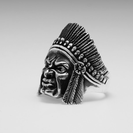 Sterling Silver Native American Indian Head Ring // Silver (Size: 8)