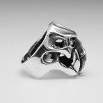 Sterling Silver Eyed Skull Ring // Silver + Green (Size: 9)