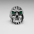 Sterling Silver Eyed Skull Ring // Silver + Red (Size: 10)