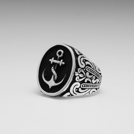 Sterling Silver Nautical Anchor Ring // Silver (Size: 8)