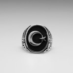 Sterling Silver Star + Moon Design Ring // Silver (Size: 8)