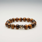 Tigers Eye + Sterling Silver Bead Bracelet // Brown + Silver