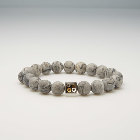 Netstone + Sterling Silver Bead Bracelet // Light Grey + Silver