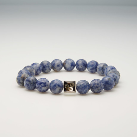 Sodalite + Sterling Silver Bead Bracelet // Blue + White + Silver