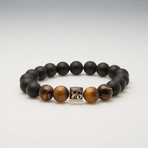 Mix Sterling Silver Bead Bracelet // Brown + Black + Silver