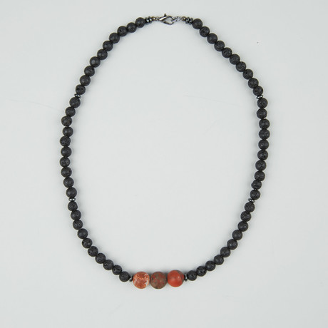 Lava + Jasper Bead Necklace // Black + Red