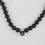 Beaded Skull Necklace // Black + Antique Silver